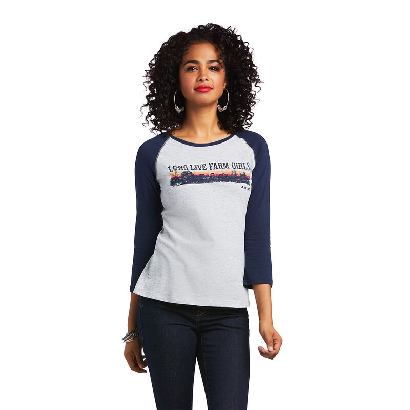 Ariat T-Shirts Damen - Real Long Live Baseball Grau/Navy ( RAPGZ-2465 )